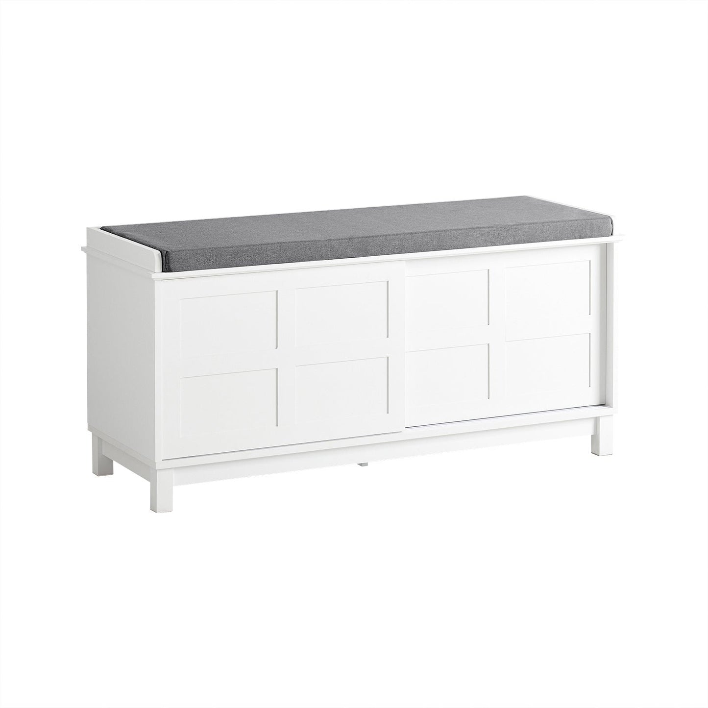 SoBuy Opbergbank met Zitkussen en Schuifdeuren – Schoenenkast voor Hal – Wit/Grijs – 114×40×53 cm