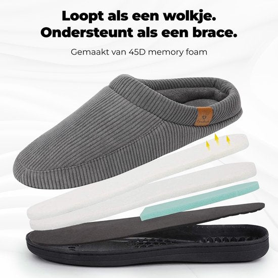 Pantoffels Heren - Sloffen - Maat 42/43 - Grijs - Corduroy - Anti-slip - Comfeet