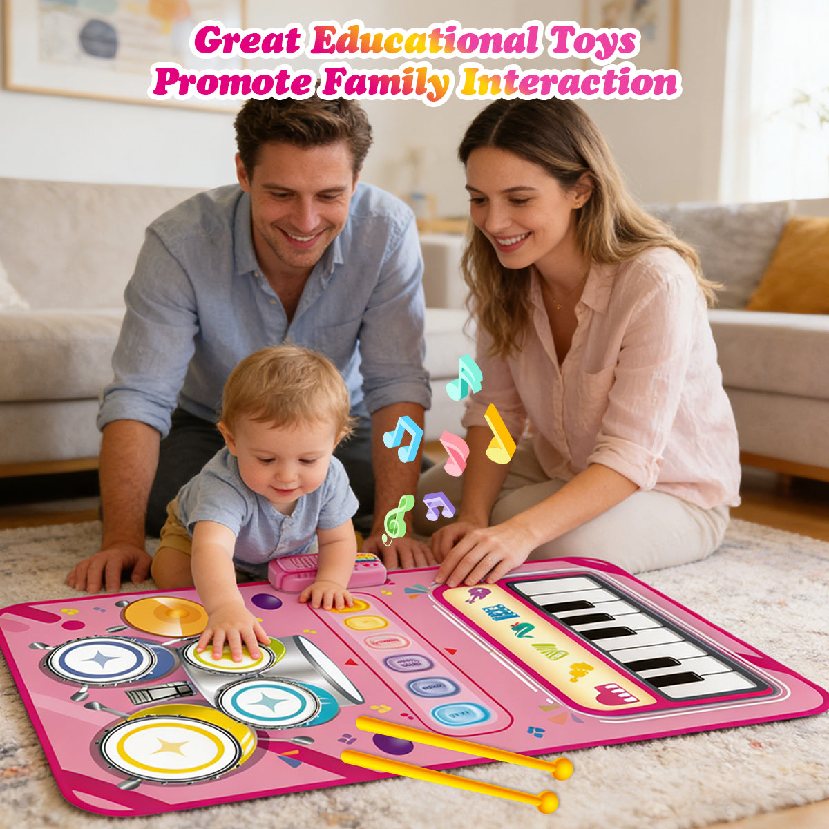 2-in-1 Muziekmat voor Kinderen – Piano & Drums – 33 Geluiden – 80 x 50 cm
