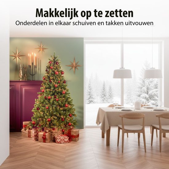 Black Box Trees Nagoya - Kerstboom met Natuurgetrouwe Naalden en Volle Uitstraling - Kerstversiering voor Binnen - Kunstboom Rond met Lichtbesneeuwde Takken - H210 x Ø115 cm - Groen