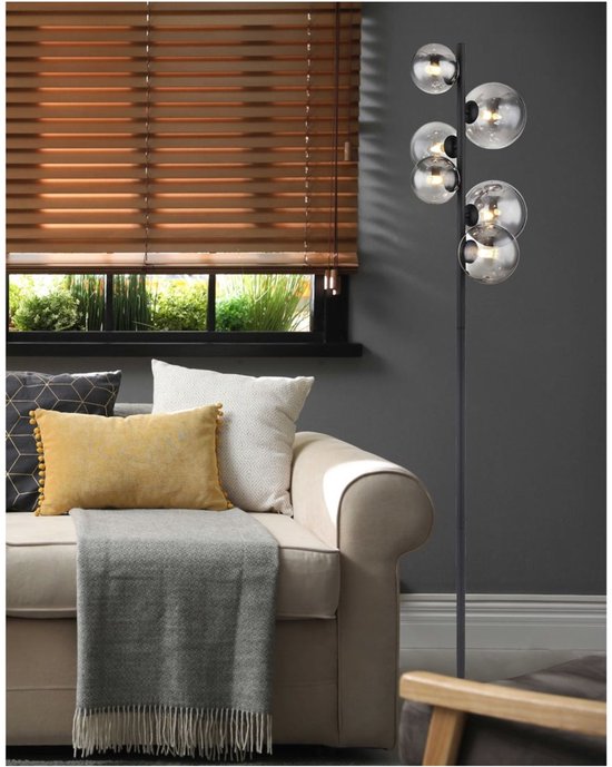 Vloerlamp RIHA Glas 155.0cm Mat zwart | Smoked G9 6-Lichts
