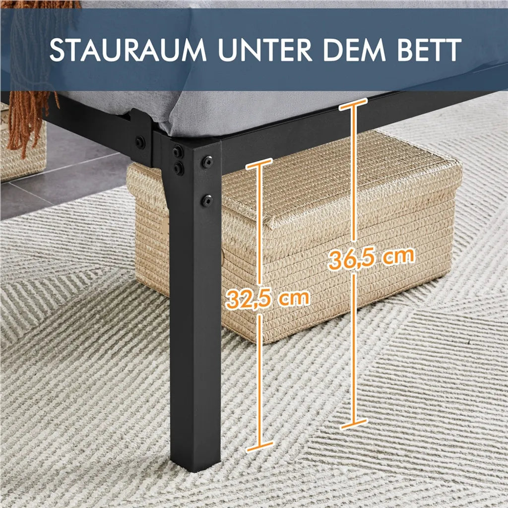 Yaheetech Metalen Bedframe - 90x200 cm - Zwart - Staal - Lattenbodem - Opbergruimte - Stil