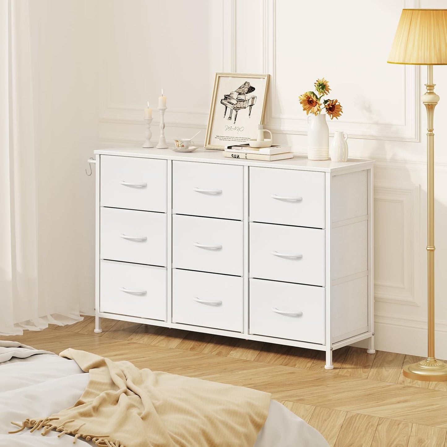Leader Accessories Ladekast 9 Laden Stoffen Commode voor Hal en Woonkamer - 100x30x65cm - Wit