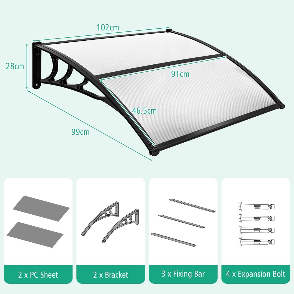 Coast Terrasdeurluifel - bescherming tegen zon en regen - polycarbonaat paneel - grijs - 102 x 99 cm