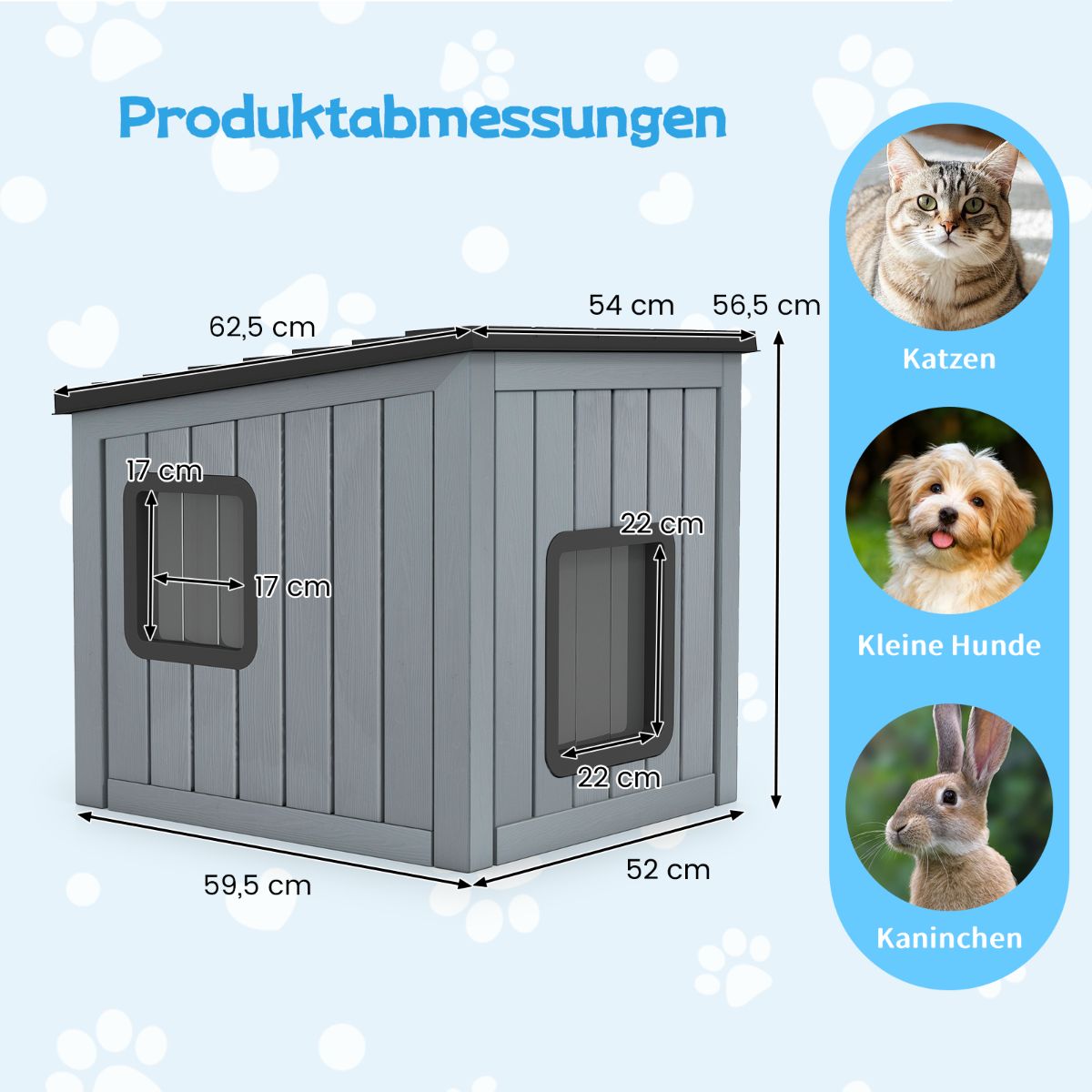 Coast Kunststof kattenhuis - weerbestendig - dubbele PVC-deuren - grijs - 62,5 x 54 x 56,5 cm