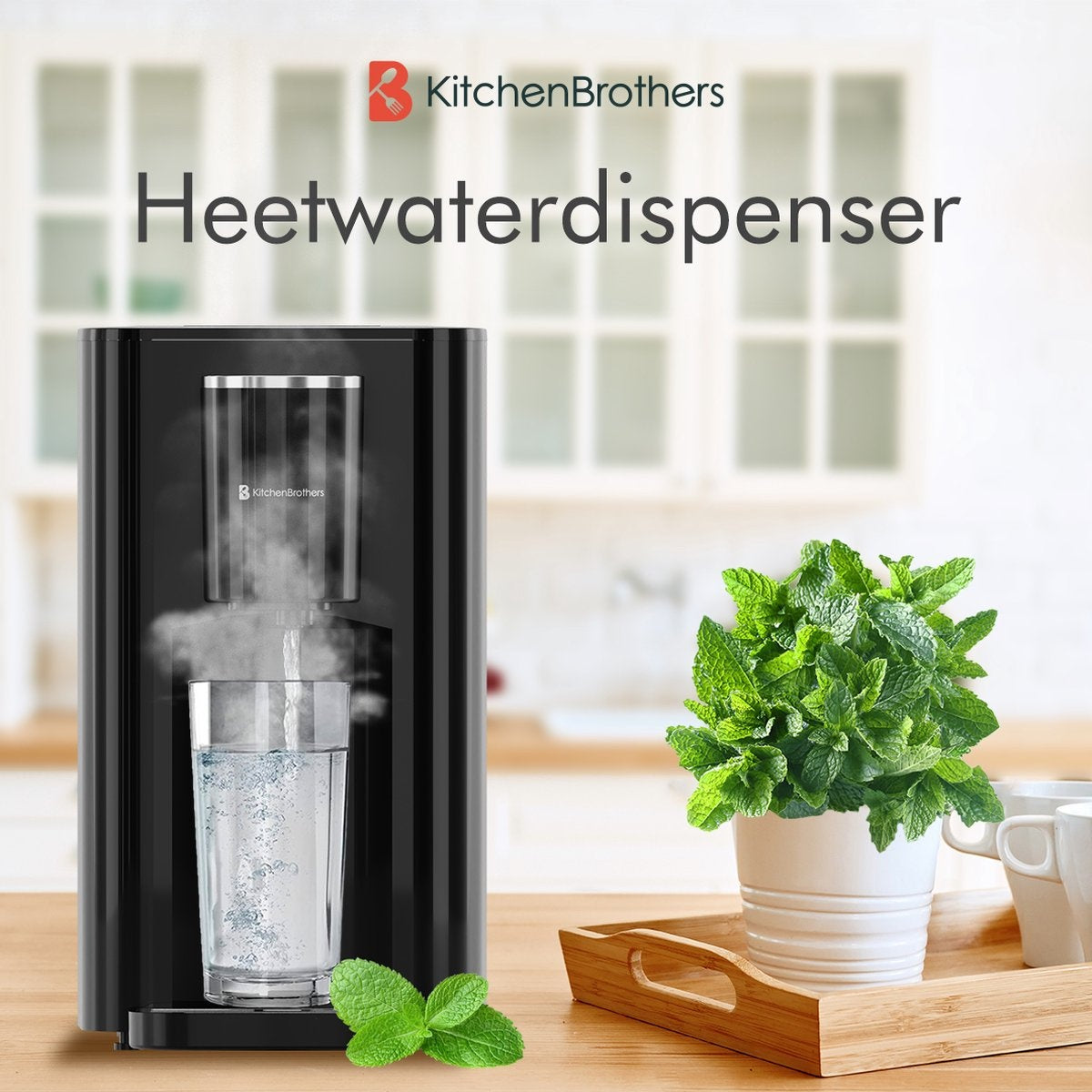 KitchenBrothers Heetwaterdispenser - 2,9L - Touch Display - Heetwatertap - 2600W - Zwart