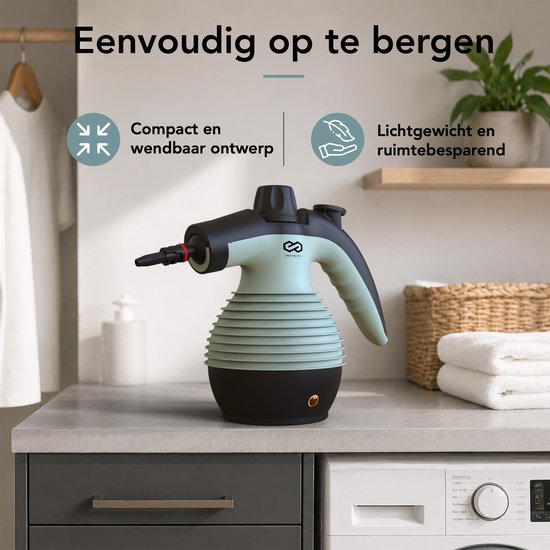 Infinity Goods Stoomreiniger - 12-in-1 Handstoomreiniger - Handstomer - Vlekkenreiniger - Tapijtreiniger - 10 Opzetstukken - 1050 Watt - 3.2 Bar - Groen