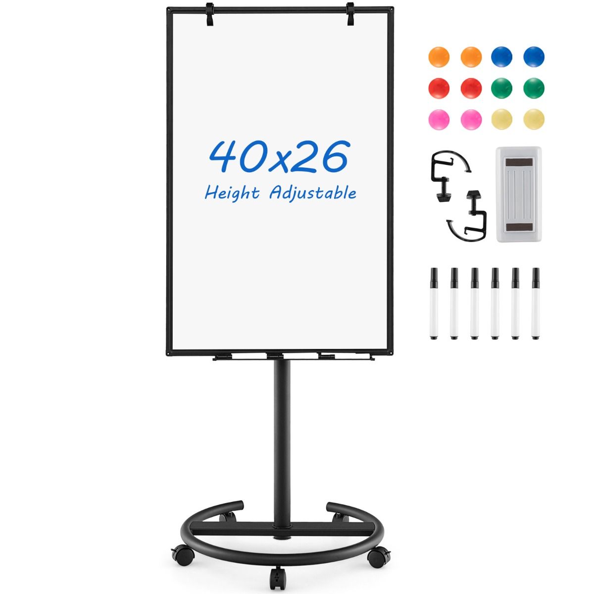 Coast Magnetisch Whiteboard - Inclusief Accessoires - Verrijdbaar - 100 x 65 cm - Zwart