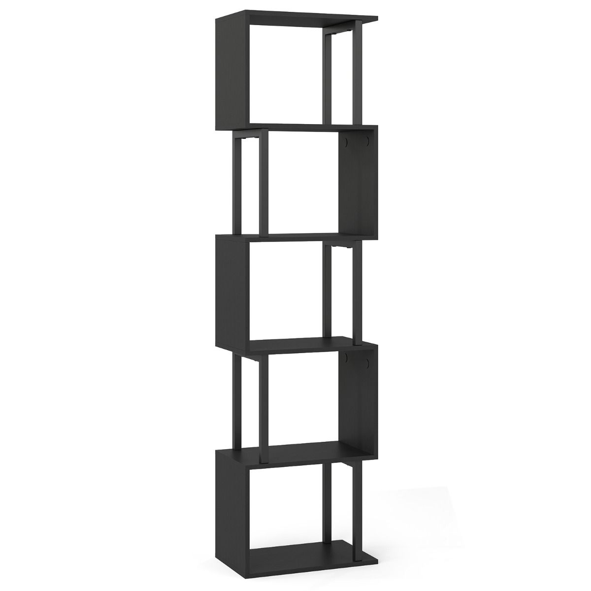 Coast Boekenrek met 5 planken - geometrisch ontwerp - metalen frame - zwart/rustiek bruin
