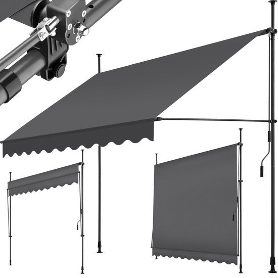 tectake - klemluifel - Zonnescherm – Zonneluifel - Verstelbaar - Klem-zonwering - Zonnescherm Balkon - 250 x 120 cm - zwartgrijs – zonwering - 404962