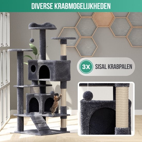 Avalo Krabpaal Voor Katten Met 7 Niveaus - 137x50x50 CM - Donkergrijs