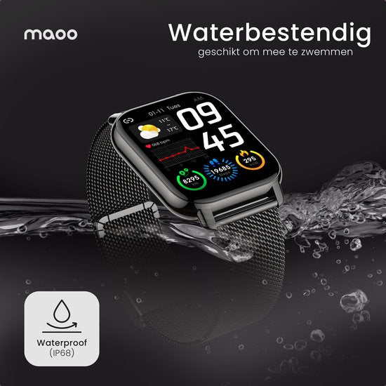 Maoo Amplify 2 Smartwatch – Bluetooth Belfunctie – WhatsApp Notificaties – Hartslag & Slaaptracker – Zwart – Android & iOS