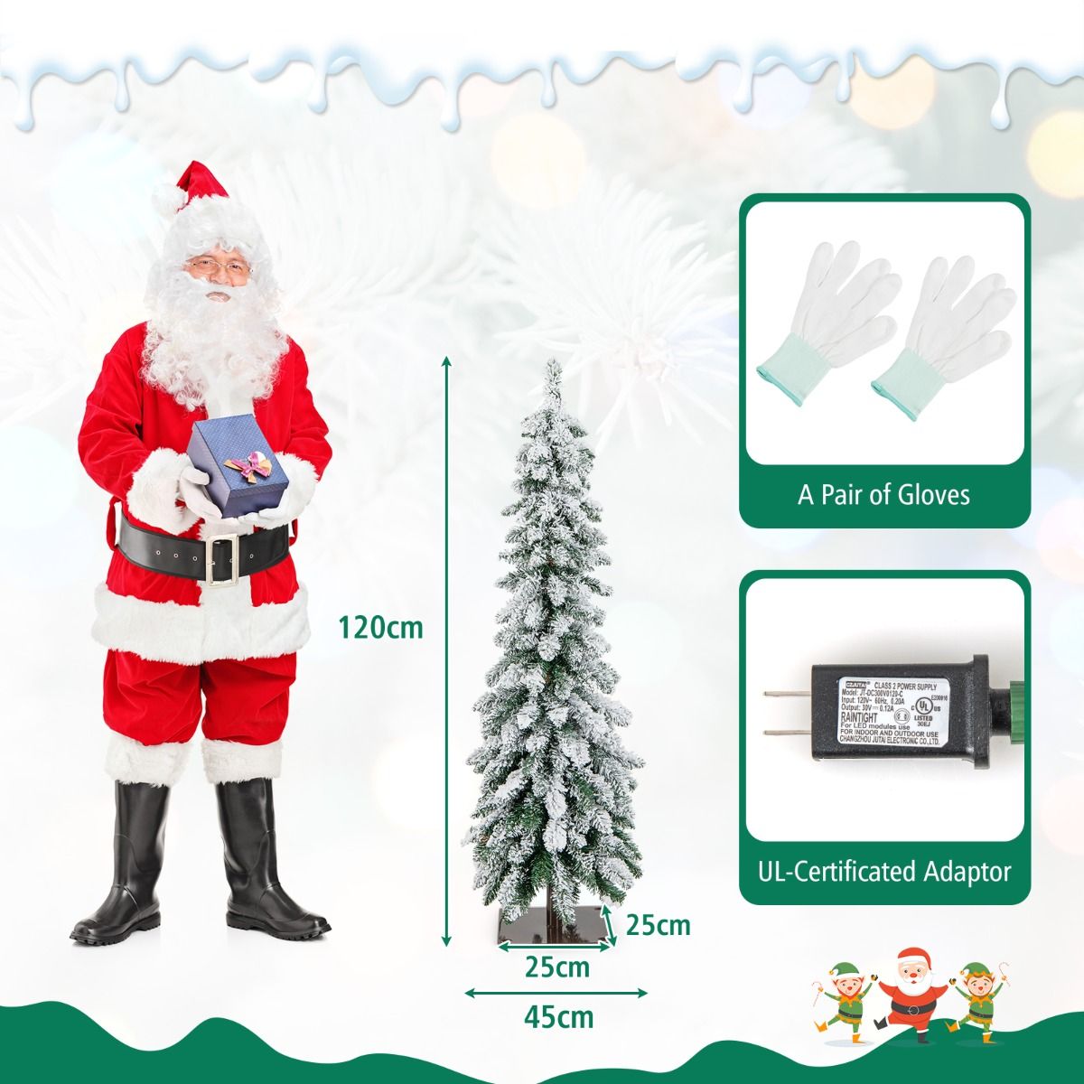 Coast 120 cm gevlokte kunstkerstboom - groen/wit met 225 takpunten en 100 LED-lampjes