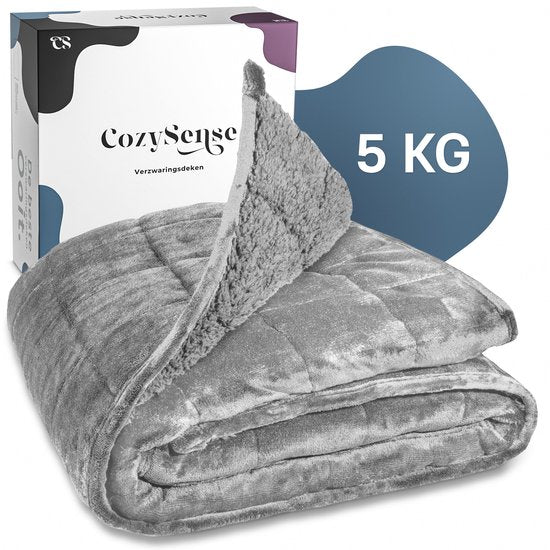 CozySense® Verzwaringsdeken 5 kg - Weighted Blanket - Zwaartedeken - GLASS-Flow® Drukverdeling - 135x200 - Flanelfluweel & Sherpa - Hypoallergeen - Grijs