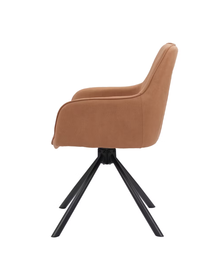 Dutchbone – Eetkamerstoel Draaibaar – Set Van 2 Stuks & Vintage Design – Voorzien Van Comfortabele Armleuningen En Metalen Frame – Voor Eethoek En Kantoor – Cognac Pu-leer
