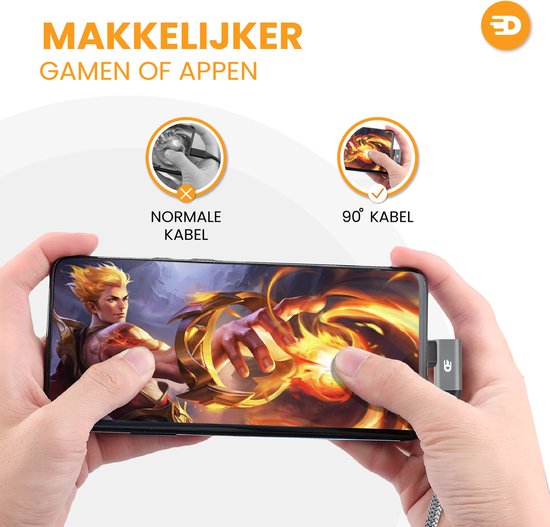 Drivv. USB naar USB C Kabel - Haaks - 2024 Model - USB C Data en oplaadkabel - Fast Charge / Snellader - 1 Meter Kort - Geschikt voor Samsung, iPhone 15 en Meer - Grijs