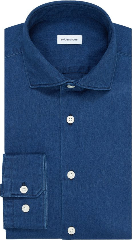 Seidensticker regular fit overhemd - twill - blauw - Strijkvrij - Boordmaat: 42