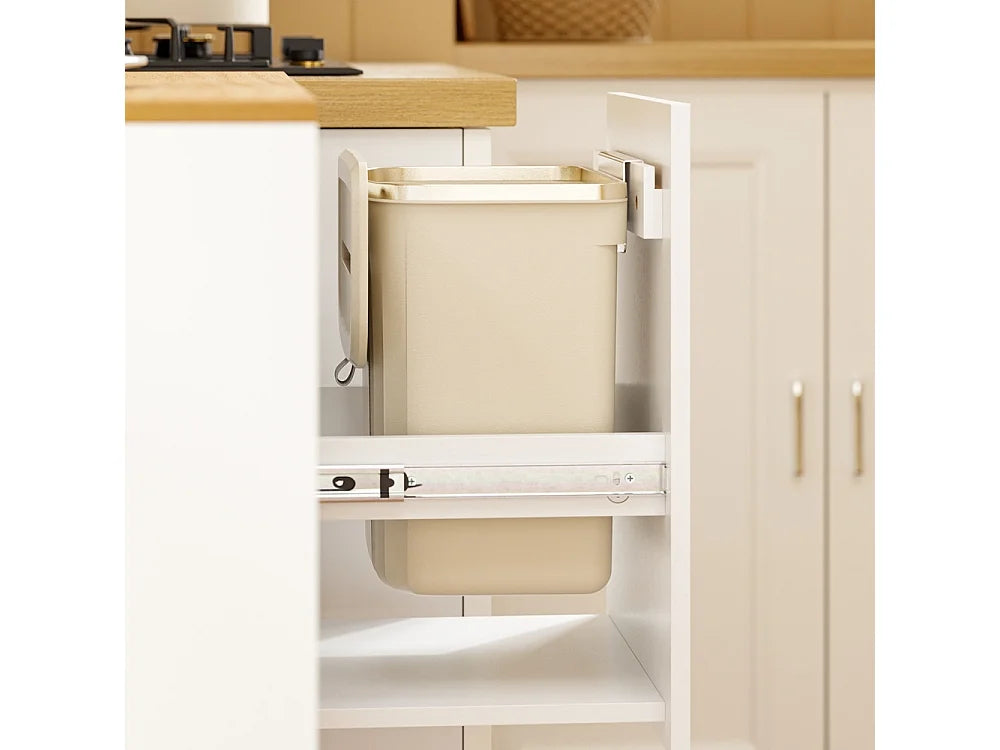 SoBuy Vrijstaande Keukenkast met Afvalscheiding – 2 x 12L – 3 Laden – 80 x 38 x 90 cm – Wit/Licht Eiken