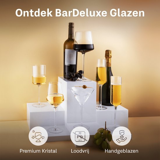 BarDeluxe® Wijnglazen Witte Wijn - Handgeblazen Kristallen Glazen 420ml - Handgemaakt & Loodvrij - Wijnglas - 4 stuks - Luxe Set voor Bar of Diner