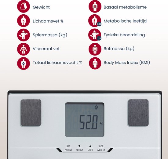 Slimme Weegschaal met Lichaamsanalyse - Japanse Technologie - Personenweegschaal Digitaal - met App - Nauwkeurig voor Gezondheidsmonitoring - TANITA® - BC-401 Wit