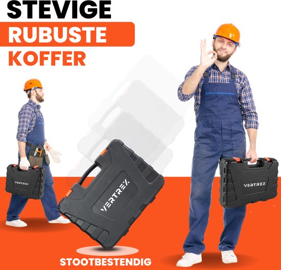 Vertrex Gereedschapskoffer gevuld - Gereedschap - Gereedschapset - Gereedschapskoffers - Schroevendraaierset - Meetlint - Rolmaat - Hamer - Bitset - Inbussleutelset - Spanningszoeker - Zaag - Stanleymes