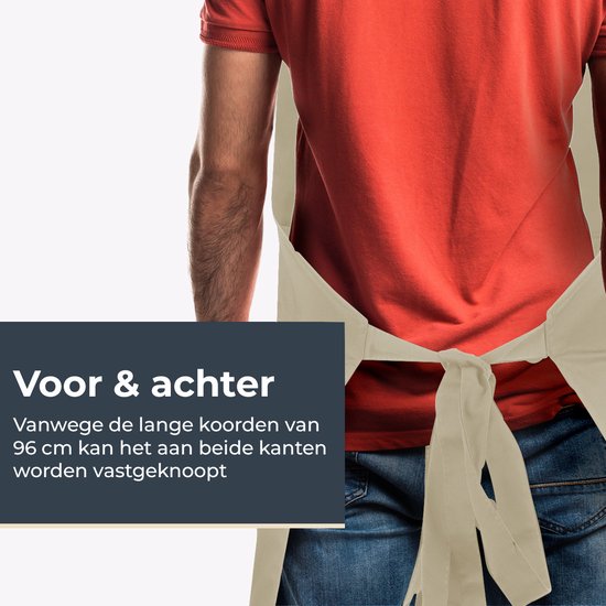 Keukenschort - Water- en vuilafstotend - Professioneel Kookschort - Schort voor Dames en Heren - Horeca Sloof - Unisex - Verstelbare Gesp - Extra Grote Vakken - Zandkleurig