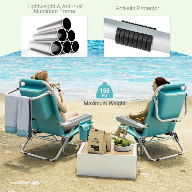 Costway Strandstoel – Inklapbaar & Verstelbaar – max. 150 kg – 66 x 65 x 78 cm – Blauw