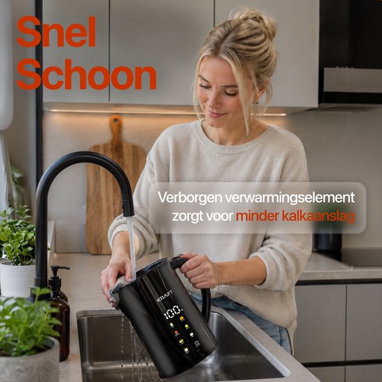 KRAFT Waterkoker met Temperatuurregeling - 1,7 Liter - LED Touch - Zwart - 2200W
