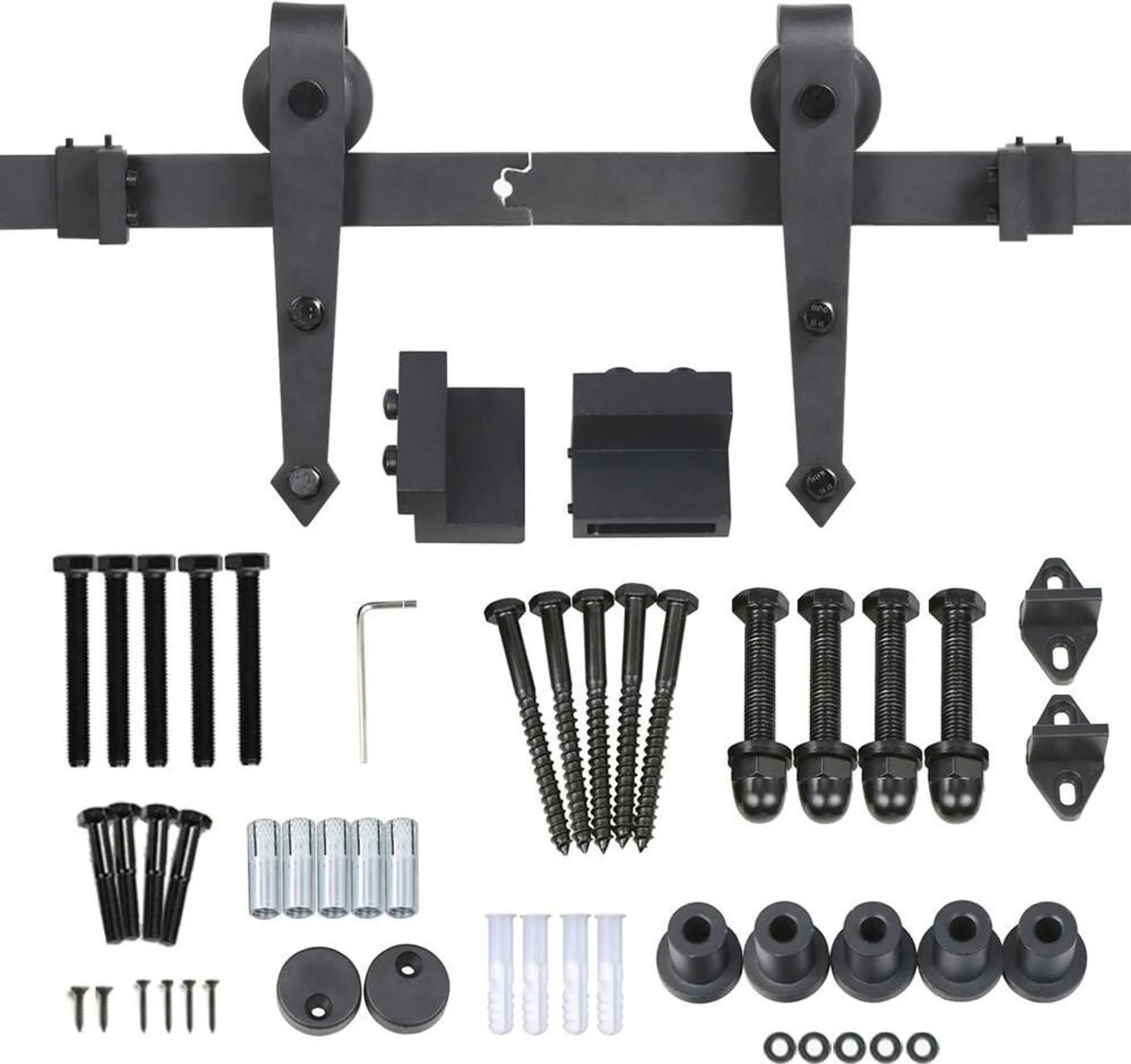 Yaheetech Schuifdeurbeslag Set 183 cm – Voorzien Van Koolstofstalen Rollen En Deurstoppers En Vloergeleider – Voor Houten En Metalen Deuren – Zwart IJzer – 183 x 23 x 5,5 cm