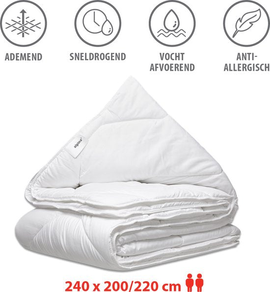 alpina Dekbed 240x200/220 cm - 4 Seizoenen Dekbed 2 Persoons - Machine Wasbaar bij 40 Graden - Sneldrogend en Ademend Materiaal - Zomer- en Winterdekbed - Polyester - Wit