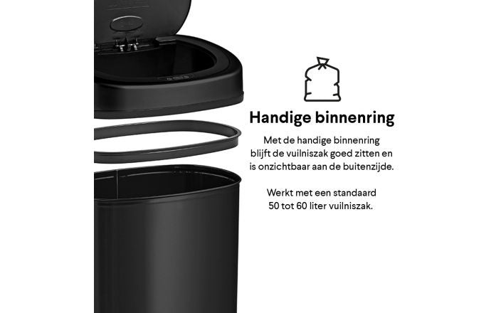 Homra FONIX Prullenbak met Sensor Zwart 50 liter - Automatische Soft Close Deksel - 50L - Zwarte Afvalemmer - Infrarood Sensor - Vuilnisbak met Elektrische Deksel - Sensorbediening - Vingerafdrukvrij - Vuilafstotend - Zwarte Keuken en Kantoor Vuilbak