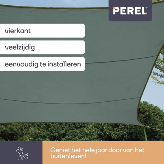 Perel Schaduwdoek, waterafstotend, 5 x 5 m, 160 g/m², polyester, vierkant, groengrijs