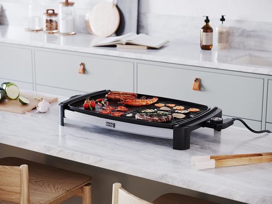 LEBENLANG Elektrische Grillplaat – 2200 Watt - 4 tot 8 personen - Ideaal voor Binnen & Buiten - 43 x 23 cm