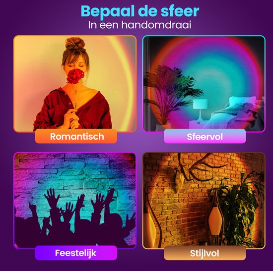 Mobstore Sunset Projector – 16 Kleuren LED – 360° Draaibaar – Ø7 x 27 cm – Incl. Afstandsbediening – Zwart