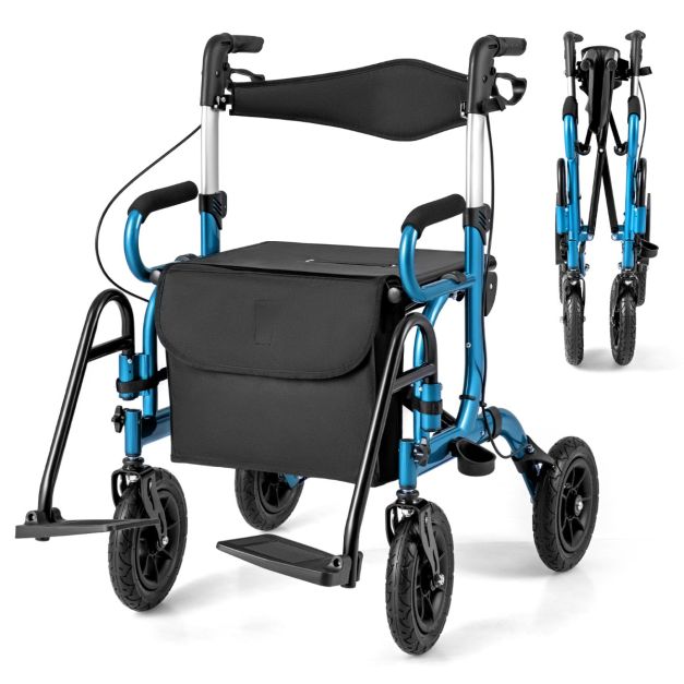 Coast 2-In-1 Rollator - Loophulp - Verstelbaar - Met Tas - Zwart/Blauw