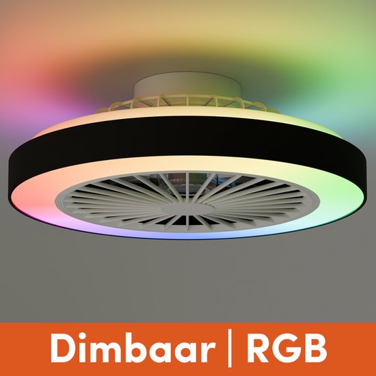 Plafondventilator met Verlichting - Plafondlamp Ventilator - Plafonniere - LED RGBW - Tuya Wifi Smart - Afstandsbediening - ⌀ 50cm - Zwart