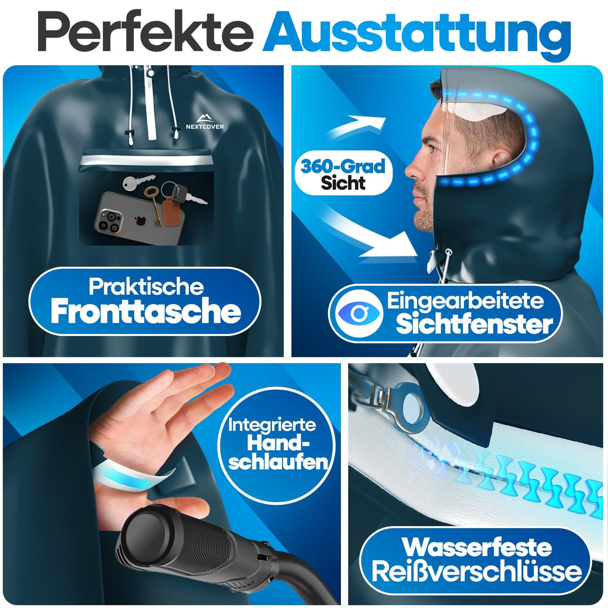 Nextcover Regenponcho AquaShield 2.0 - waterdicht - unisex - voor fietsen en wandelen