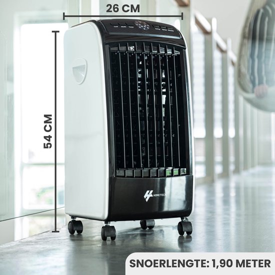 HomeTech FL-1701R Mobiele Aircooler met 3 Snelheden - Luchtkoeler Verrijdbaar met Afstandsbediening - 3 Bedrijfsmodi en Timer - Zwart/Wit