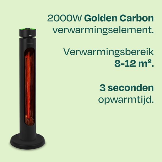 VONROC Staande Terrasverwarmer Panarea 2000W – Patio heater - Golden Carbon infrarood verwarmingselement – zwenkfunctie - Incl. afstandsbediening