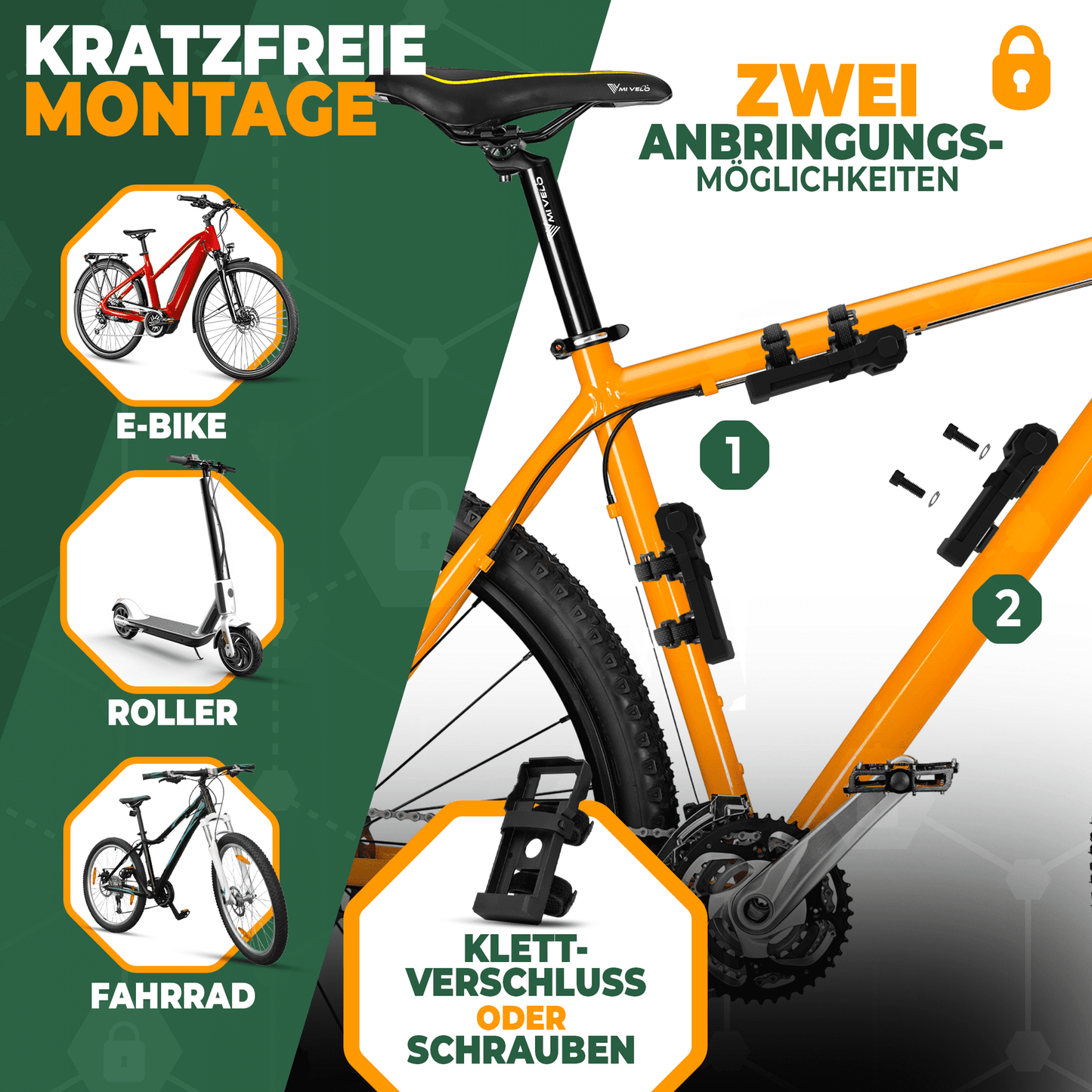 MIVELO - Vouwslot Met Combinatiecode - 85 cm Lang - Beveiligingsniveau 08/10 - Koolstofstaal - Zwart
