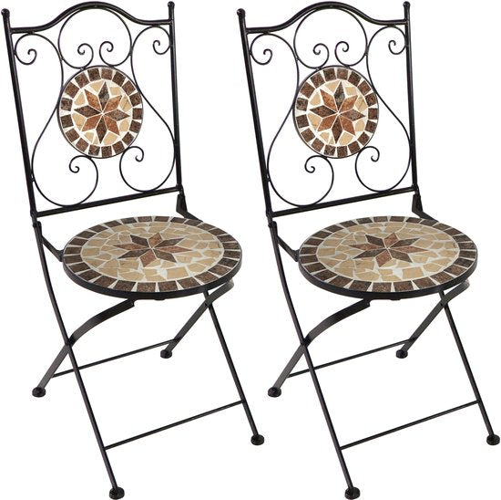 AXI Amélie Bistro Stoelen – Inklapbaar – Earth Brown – Metalen inklapbare tuinstoelen – Hoge rugleuning – Set van 2 stuks – Mozaïeklook – Ingelegd met keramische tegels – 150 kg draagkracht – Tuin, terras of balkon