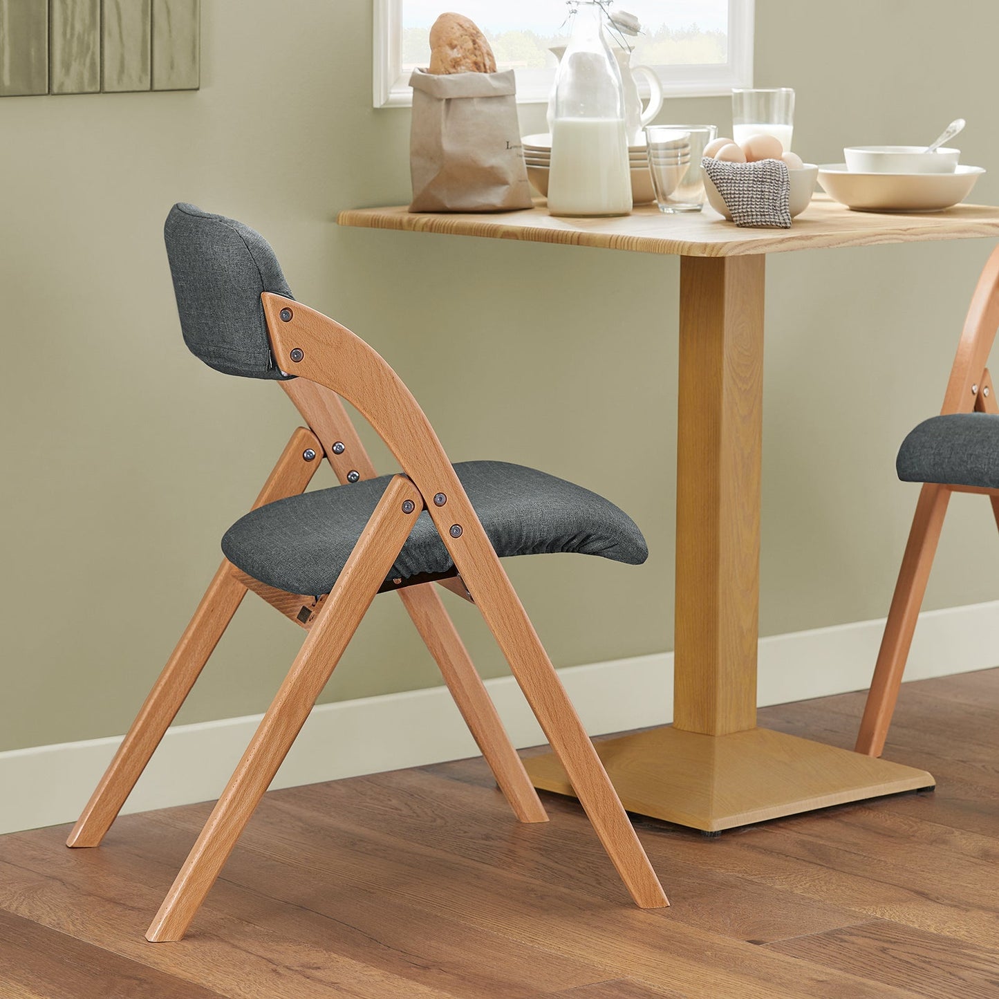 SoBuy Houten Klapstoel met Gestoffeerde Zitting - 47x57x79 cm - Beukenhout