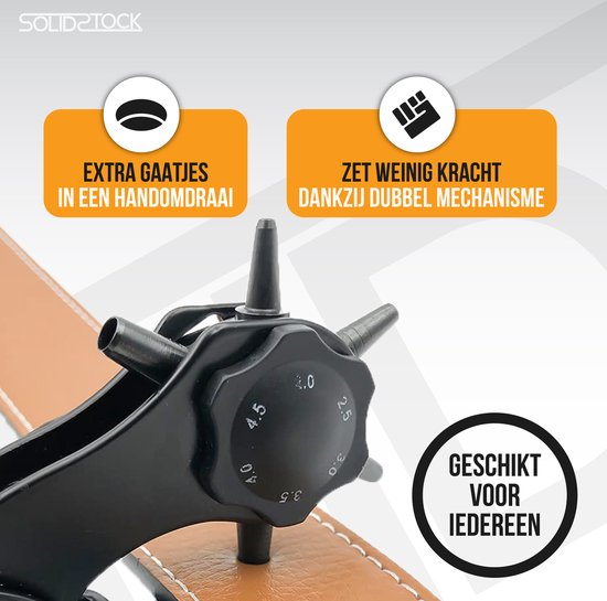 SolidStock Professionele Gaatjestang voor riem - met Gratis Meetlat - Ponstang - Revolvertang