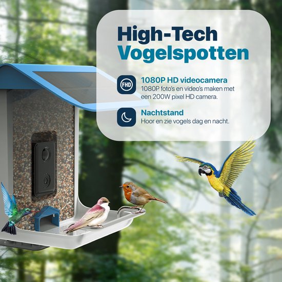 BOME - Vogelvoederhuisje - Camera en Audio - AI Vogelherkenning - Hangend