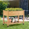 Yaheetech Verhoogde Houten Plantenbak met Wielen en Opbergplank - Lichtbruin - 105,5 x 56,5 x 83,5 cm