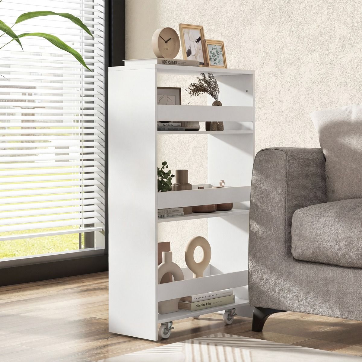 Coast Keukentrolley - smal nissenrek op wielen - 4 verdiepingen - wit - 47,5 x 20 x 80,5 cm