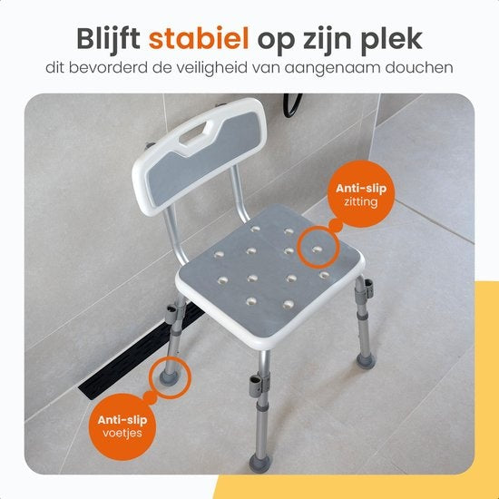 Goliving Verstelbare Douchestoel - Afneembare Arm- en Rugleuning - Douchekruk met Douchekop houder - Antislip - 3.2 kg - Hoogte 70-84 cm - Wit