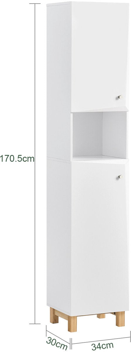 SoBuy Badkamer kolomkast - Badkamerkast met 2 deuren - Max. 50KG - 34 x 30 x 170 cm - Wit