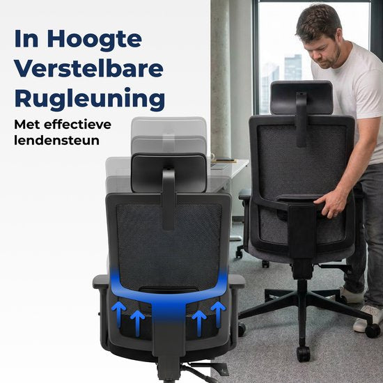 Backerz Ergonomische Bureaustoel - Bureaustoelen voor Volwassenen tot 160kg - Fabric Office Chair - NEN-EN1335