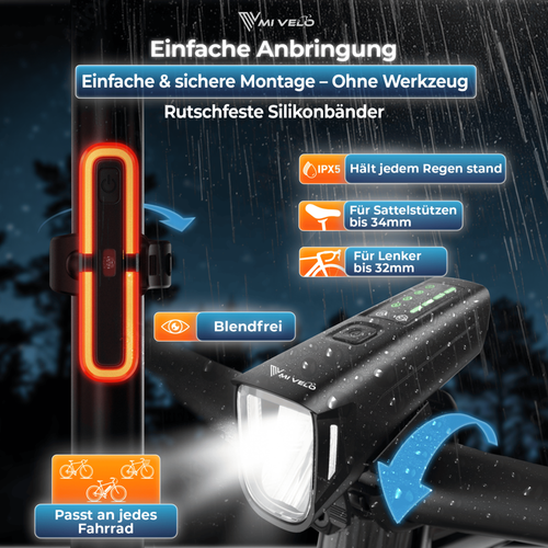 SMART-Ultimate Fietsverlichting Set Zwart - 100 Lux - Remlicht - IPX5
